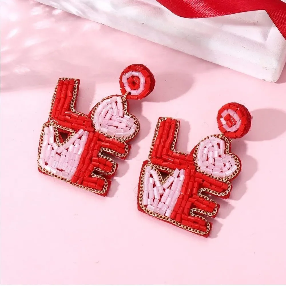 Beaded Love Dangle Earrings ❤️